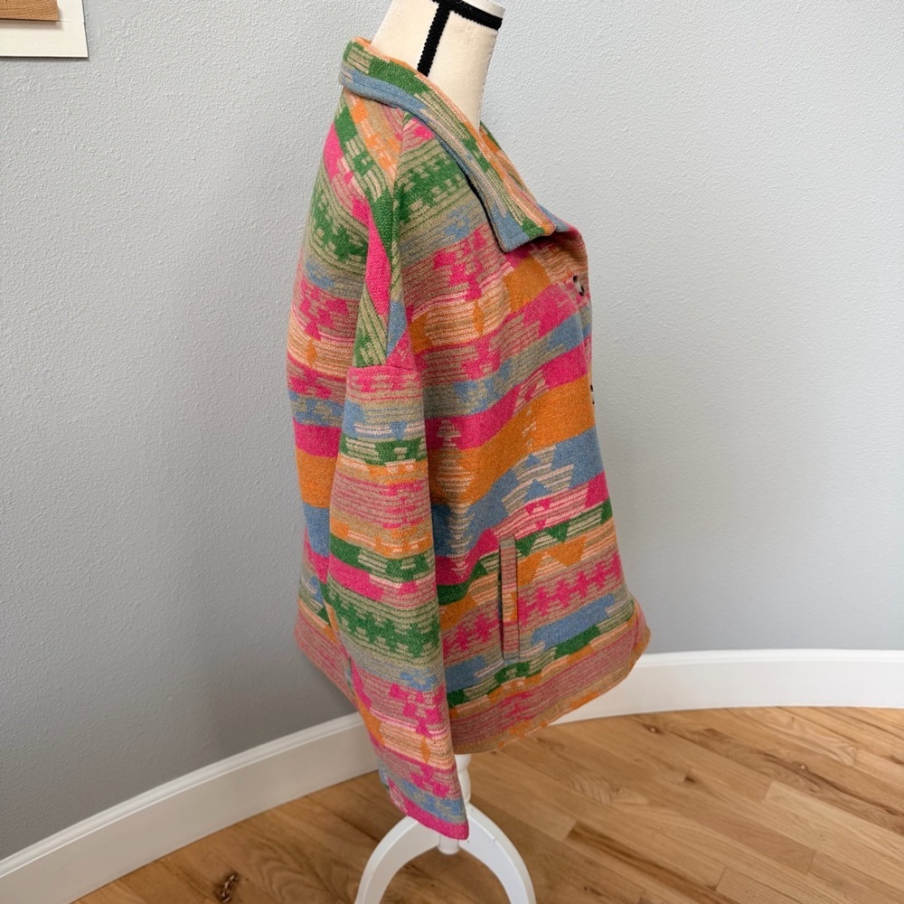 Multicolor Patterned Women's Jacket/Shacket - Bright Stripe Design - Picture 9 of 15